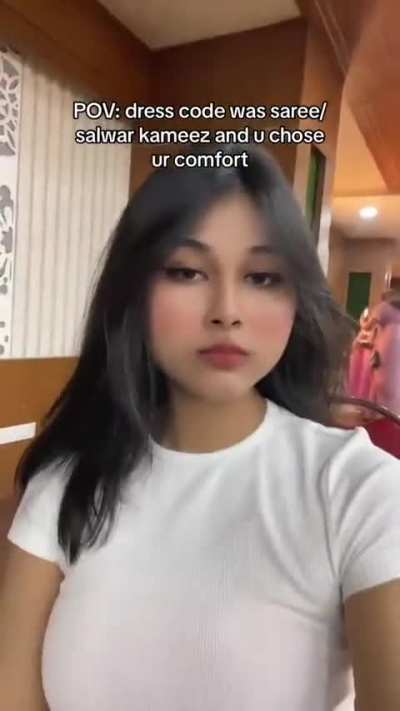 This is in South Asia. Girl literally has so many videos of her wearing said attire but how can she be different than others if she&rsquo;s following the dress code!