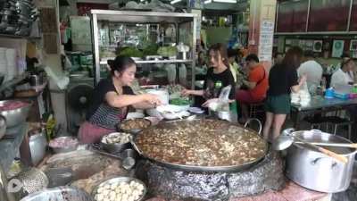 A family-run restaurant in Bangkok has had a the same giant pot of soup simmering for 45 years. When it runs low, they top it off. It&rsquo;s a beef noodle soup called neua tuna. It simmers in a giant pot. Fresh meat like raw sliced beef, tripe and other organs