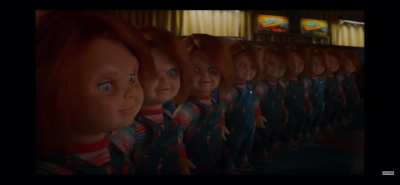 This is honestly probably the funniest Chucky moment by far the fact you can see the genuine fear of the other two chuckys