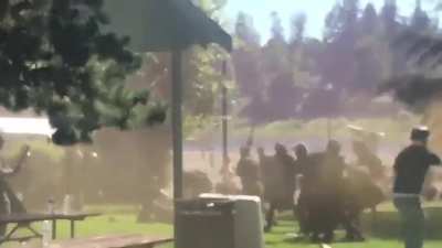 Proud Boys clash against counter protestors today in Oregon City park