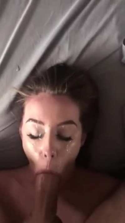 She Gets Covered In Cum Before Getting Her Mouth Pounded