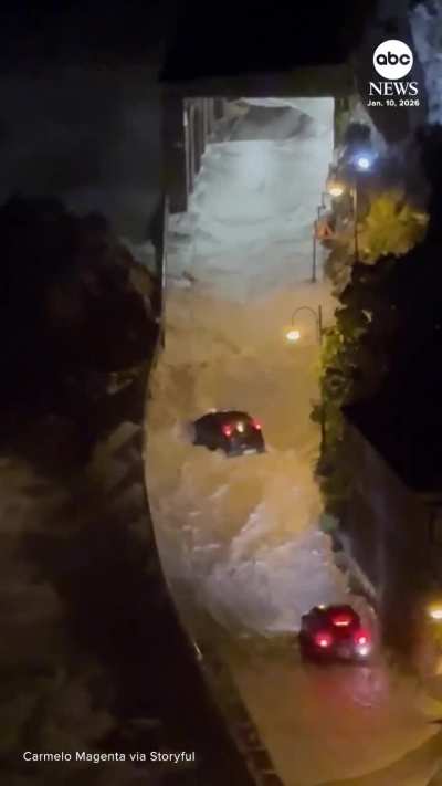 Motorists were forced to turn around as monster waves smashed onto a coastal road in Italy&rsquo;s Calabria region over the weekend