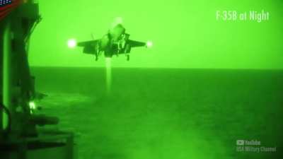 The F-35B swivel nozzle in action during a night landing