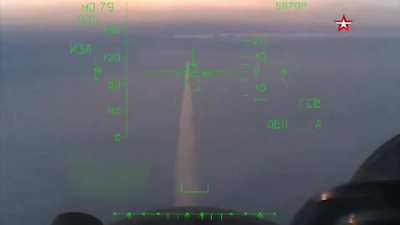 HUD footage showing the launch of an Kh-31 anti radiation missile from a Su-34