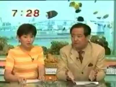 "Japan's worst broadcast incident", where a reporter fell out of a 5th story window. Luckily, she only suffered a broken hip and a few bones.