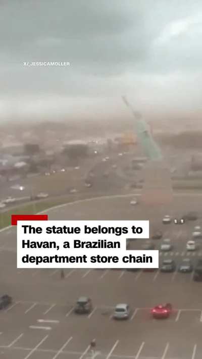Statue of Liberty replica in southern Brazil collapses over after the city of Gua&iacute;ba experienced high winds of around 50 mph says the mayor, and no one was injured by the statue's collapse.