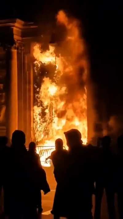 The French have set the Town Hall in Bordeaux on fire as they demonstrate their anger over the raising of the retirement age to 64