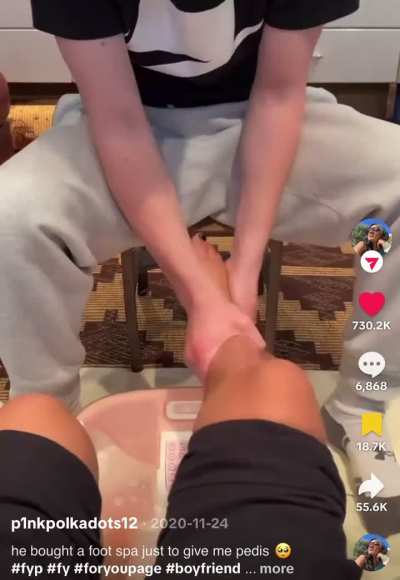 Hot girl on Tiktok gets tickled by her bf giving her a pedicure