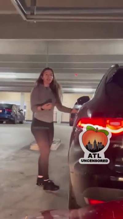 Lady forgets her key to enter the apartment's covered parking space. Meets her first "Karen," she says.