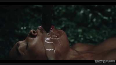 Ebony babe swallowing and squirting Tentacle CUM Lava