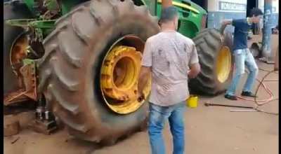 WCGW inflating a tire using gasoline