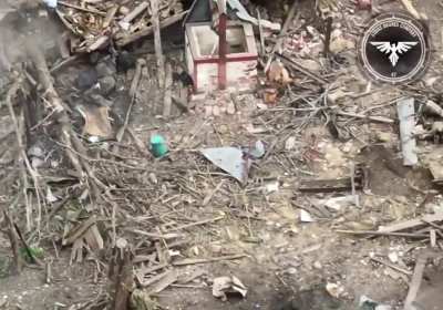 A Russian soldier hiding in the ruins of a village is identified by an FPV drone of Ukraine's 47th Separate Mechanized Brigade