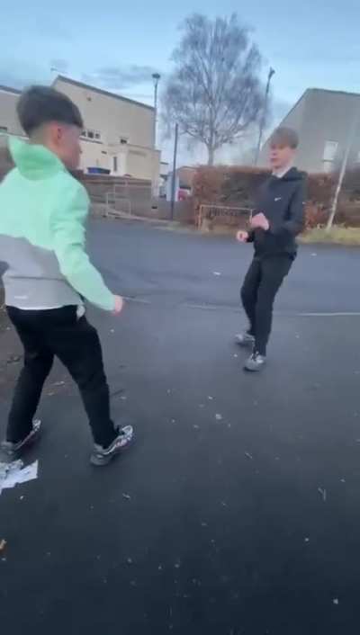 Short fight cause small one pushed big one into bus shelter