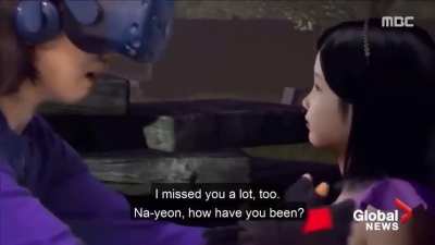 Korean mother, Jang Ji-sung wearing VR to reunite her seven-year-old daughter, Na-Yeon, came out of behind piles of wood at a park where Na-Yeon spent most of her childhood until she died of blood-based diseases.
