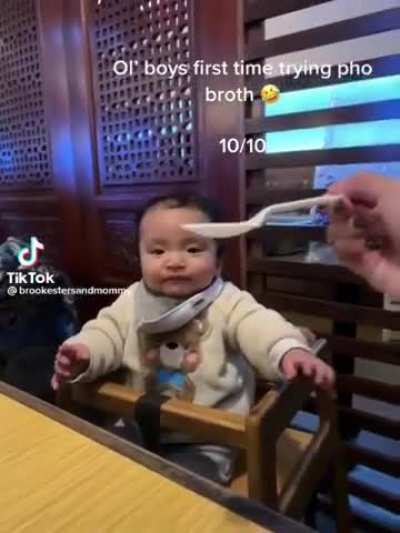 Baby's first time trying pho