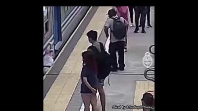 Woman passes out and stumbles head first towards moving train and lives! Argentina. SFL-SAFE FOR LIFE!