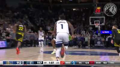 [Highlight] Anthony Edwards prevents the double team, blows by Wiggins, and finishes between two defenders in clutch time