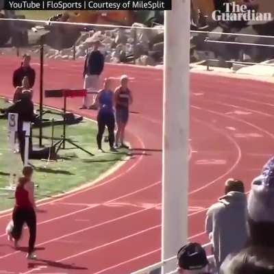 A dog ran onto the track during a high school relay race in Utah &ndash; and covered 100m in 10.5 seconds