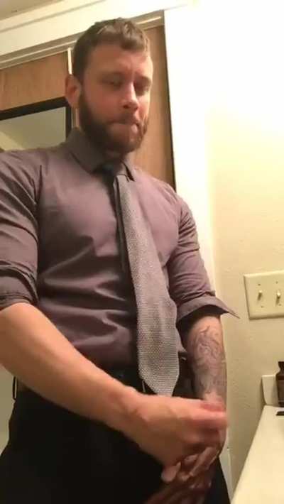 Adorable hunk cums at work