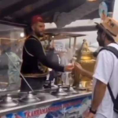 man buys ice cream