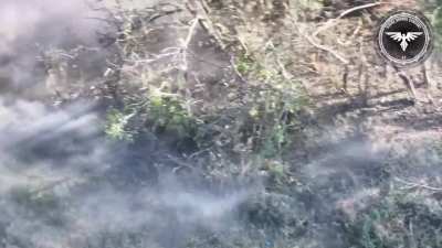 [Extremely graphic] Russian soldier freezes up, then gets hit with an FPV drone which leaves a large gaping wound