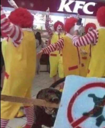 Had a dream where a dog led a revolution of Ronald mc Donalds into the KFC I was eating at