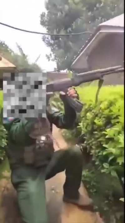 Pro-Myanmar Junta Militia/Border Guard Force Fighter Attempting to Shoot at Three Brotherhood Alliance Forces in North Shan State (Taken during this month's Battle of Lashio).