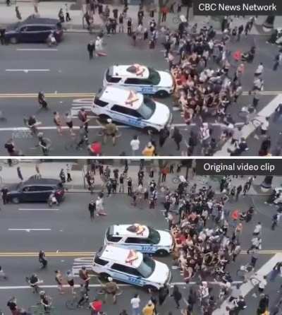 CBC censored video on twitter showing police SUVs ramming protestors. CBC later apologized for releasing "incomplete information"