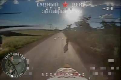 FPV strike on UAF soldier riding a motorbike. 