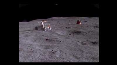 Upscaled footage of the Apollo 16 Rover cruising on the moon