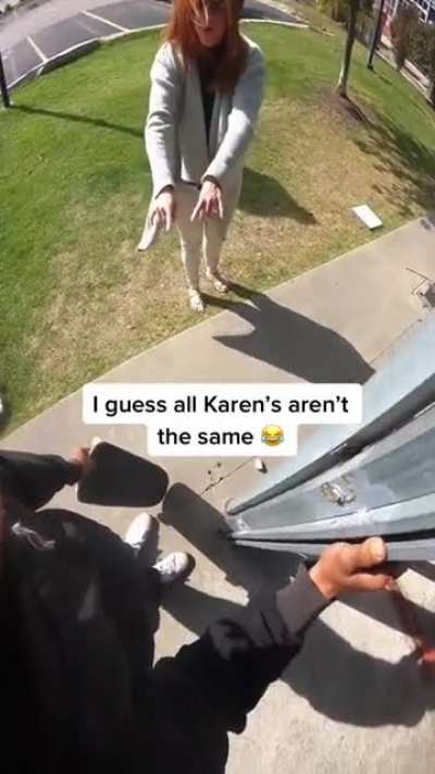A Karen freaks out at a skateboarder.... in the best way