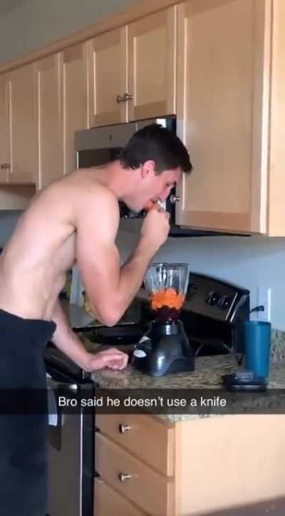 At least he's using a blender instead of doing it naturally