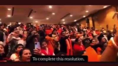 Hindutva nationalists taking oath in Indian capital to make India a Hindu state where Hindus are already in majority meanwhile Christians, Muslims and Sikhs are minority.