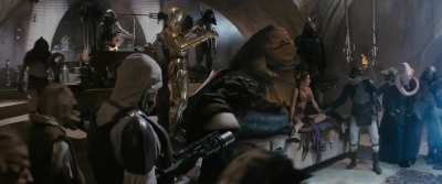 Slave Leia On Short Tether By Jabba As The Dais Moves Into Place