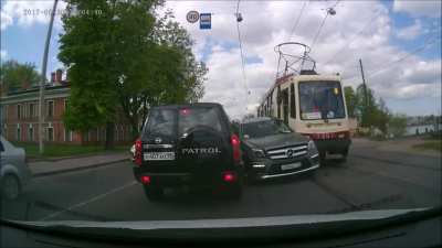 Mercedes Hit By Tram