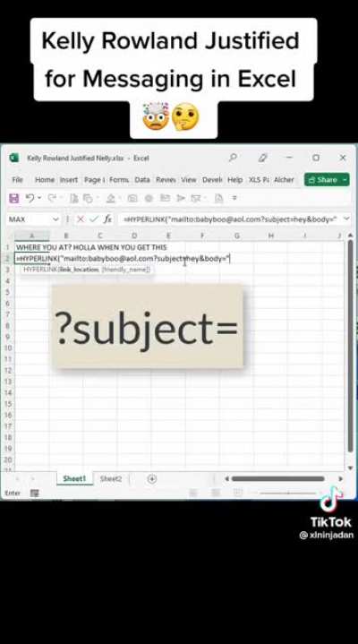 Kelly Rowland justified for messaging in Excel