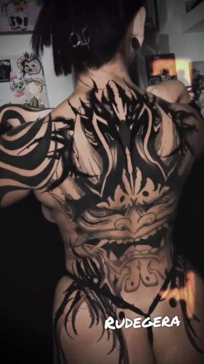 Full back tattoo, Hannya mask by © laman<wbr>o.que<wbr>ladra