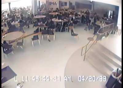 Colourised cafeteria CCTV footage