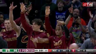 [Highlight] Donovan Mitchell with a huge stepback 3 over Brogdon to give the Cavs a 4-point lead