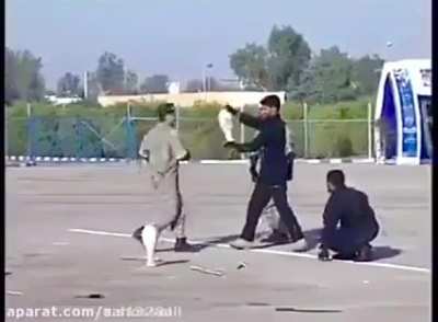 Iranian soldiers failing miserably in a martial arts demonstration in front of top Iranian generals &amp;amp; military officials during a ceremony.