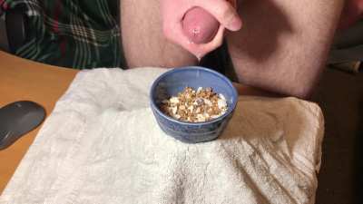Granola for your hike as you lick up all the cum that missed the bowl