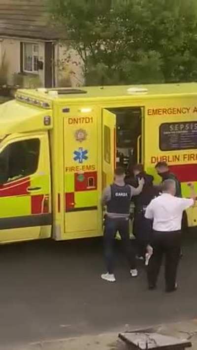 Video footage of two wounded Garda&iacute; being carried to ambulance tonight in Blanchardstown.