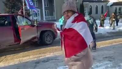 "Help, I've been run over by a protestor!"