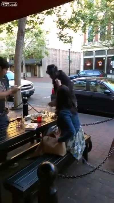 Woman pepper sprays a guy threatening her with a knife
