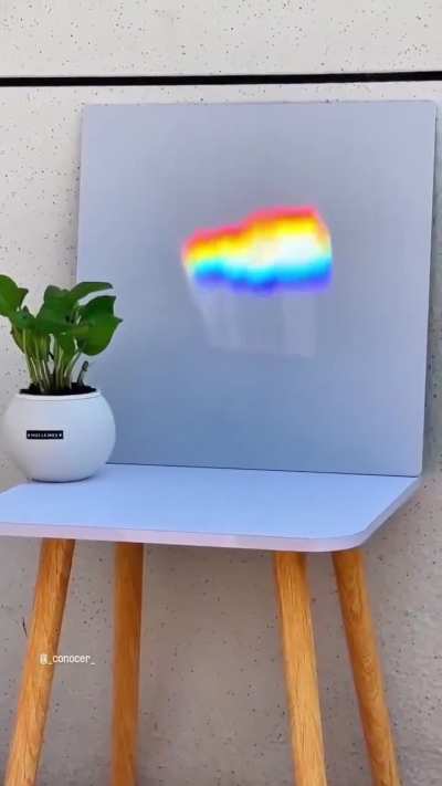 When you tilt a mirror in the sunlight over water, you can direct a focused beam of light onto any surface and a rainbow will appear.