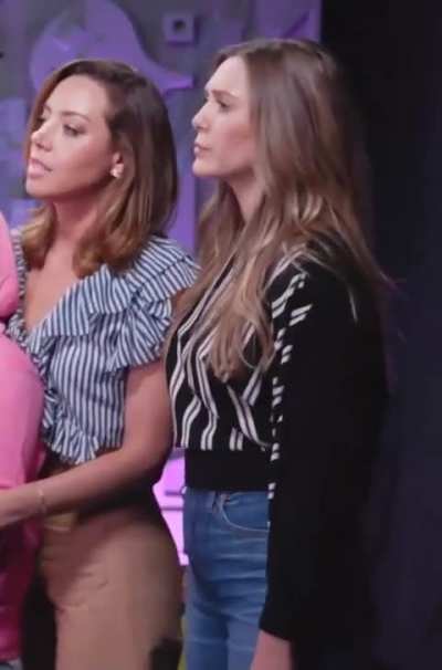 This clip of Elizabeth Olsen spanking Aubrey Plaza and her reaction to it is so hot to me