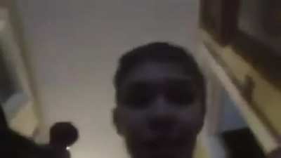 its him falling down the stairs.