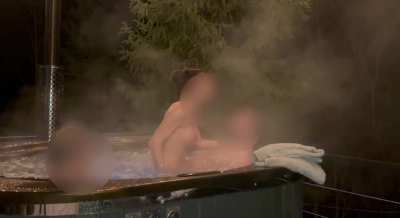 Hubby is stroking watching me being fucked in a hot tub by our friend