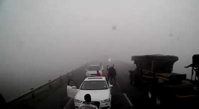 Speeding in a truck through must/fog
