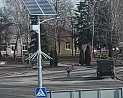 Russian infantry dismounts off armor in urban setting